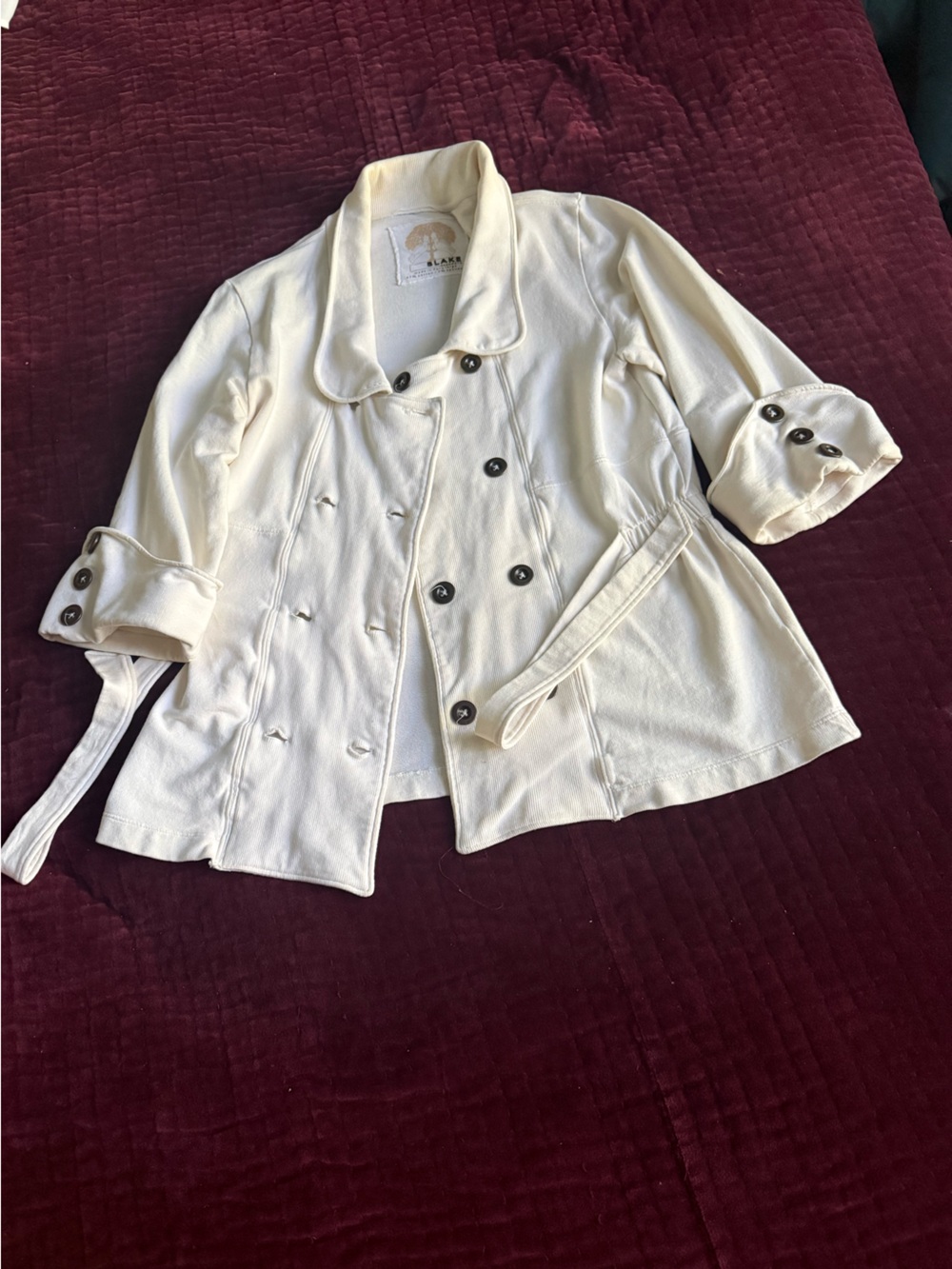 BLAKE Standard Cream Cotton Spandex Double-breasted Peacoat Jacket